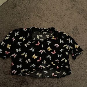 Forever 21 Black Crop Top with Butterfly Print
